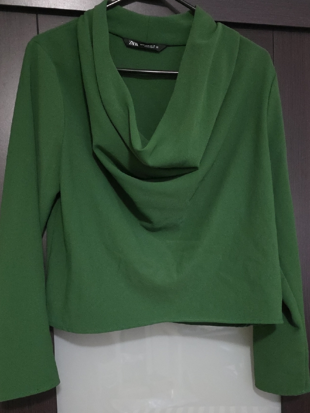 Zara Green Draped Cowl Neck Long Sleeve Top